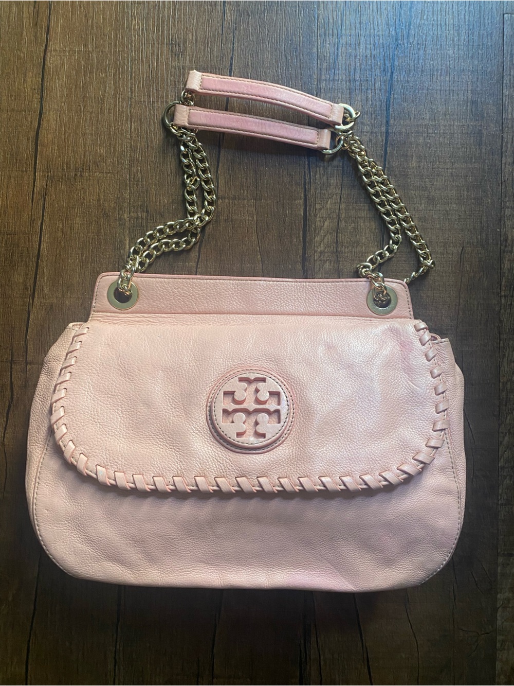 Tory Burch Pale Pink Leather Chain Shoulder Crossbody